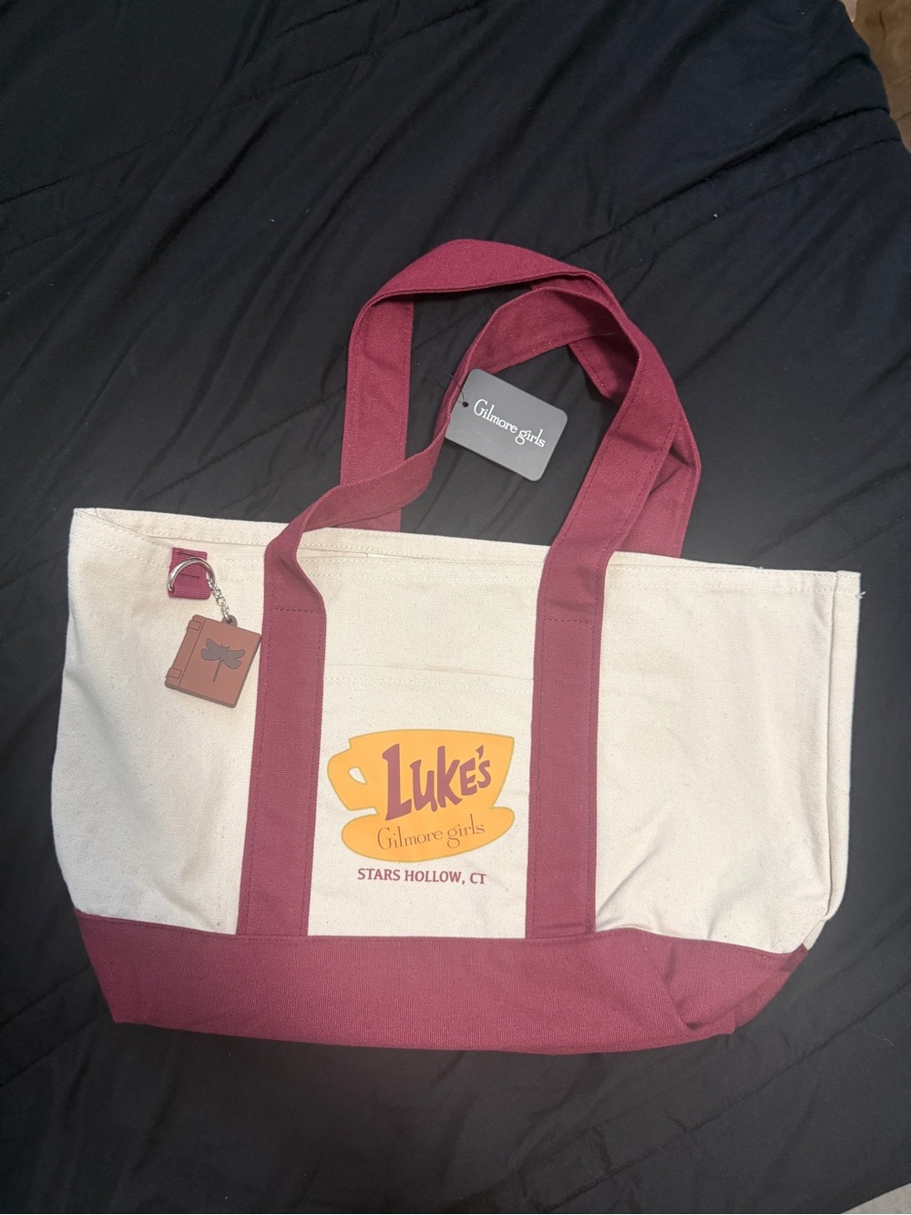 NWT Gilmore Girls Luke's Diner Canvas Tote Cream & Burgundy BIOWORLD